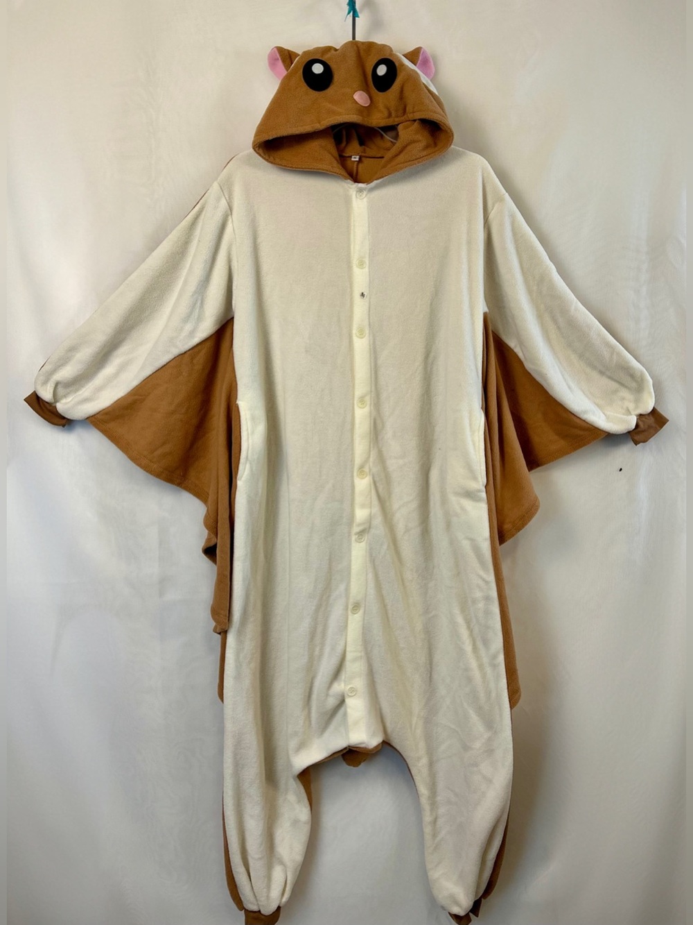 Adult Flying Squirrel Button Front Fleece One Piece Hooded Costume / Medium